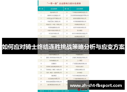如何应对骑士终结连胜挑战策略分析与应变方案