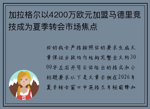 加拉格尔以4200万欧元加盟马德里竞技成为夏季转会市场焦点